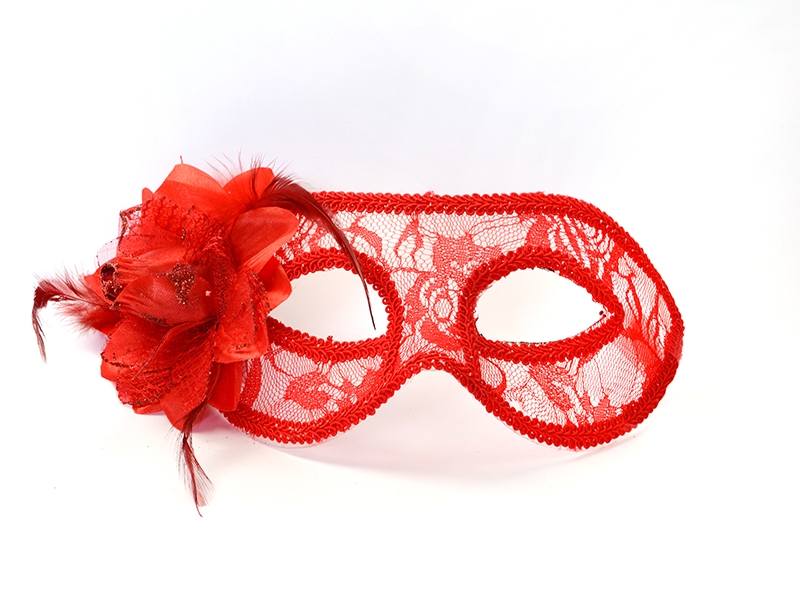 Maska karnawałowa Wenecka koronkowa czerwona z różą