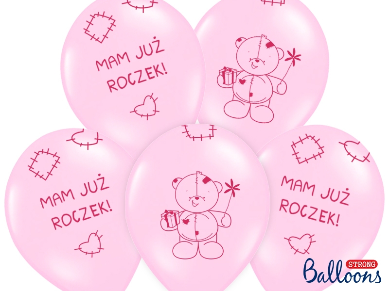 Balony urodzinowe na Roczek dla dziewczynki "1""Miś - mam już roczek" / SB14P-221-081J/6