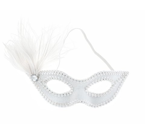 Maska karnawałowa Wenecka z piórkiem, biała