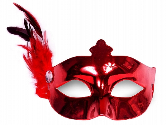 Maska karnawałowa Wenecka czerwona z piórkiem / MAS3-007