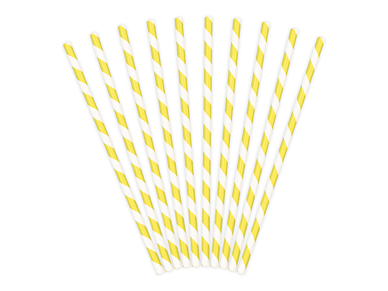 Słomki papierowe "Paski", żółte / 19,5 cm