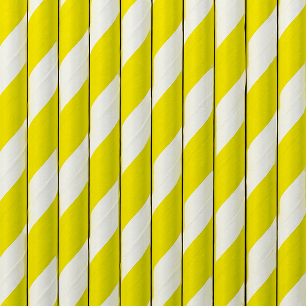 Słomki papierowe "Paski", żółte / 19,5 cm
