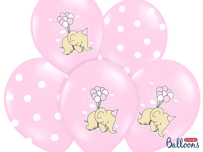 Balony na Narodziny dziecka lateksowe różowe ze Słonikiem / SB14P-256-000/6