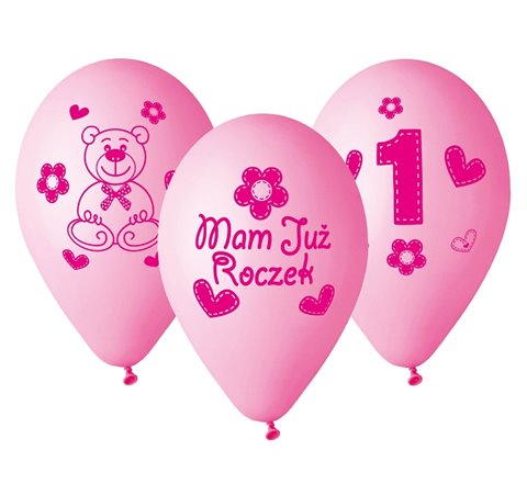 Balony urodzinowe na Roczek dla dziewczynki "Moje 1 urodziny" / GB-MU1G