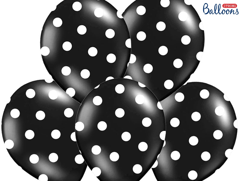 Balony lateksowe czarne w białe Kropki / SB14P-223-010W/6