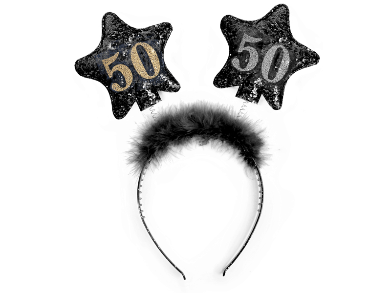 Opaska z gwiazdkami "50" urodziny, czarna