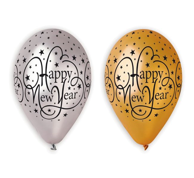 Balony na Sylwestra "Happy New Year", balony lateksowe Premium / złote i srebrne