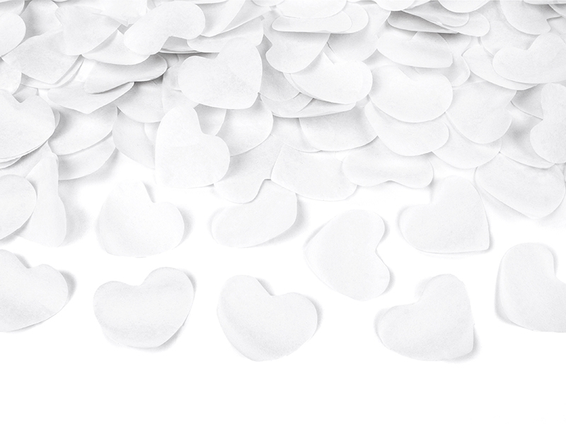 Wystrzałowa tuba konfetti - bibułowe, białe serca / 60 cm
