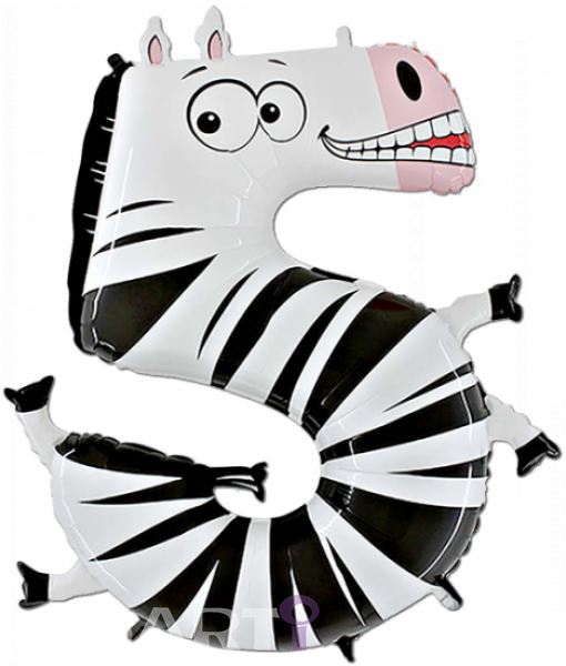 Balon foliowy "Zebra - cyfra 5" / 90 cm