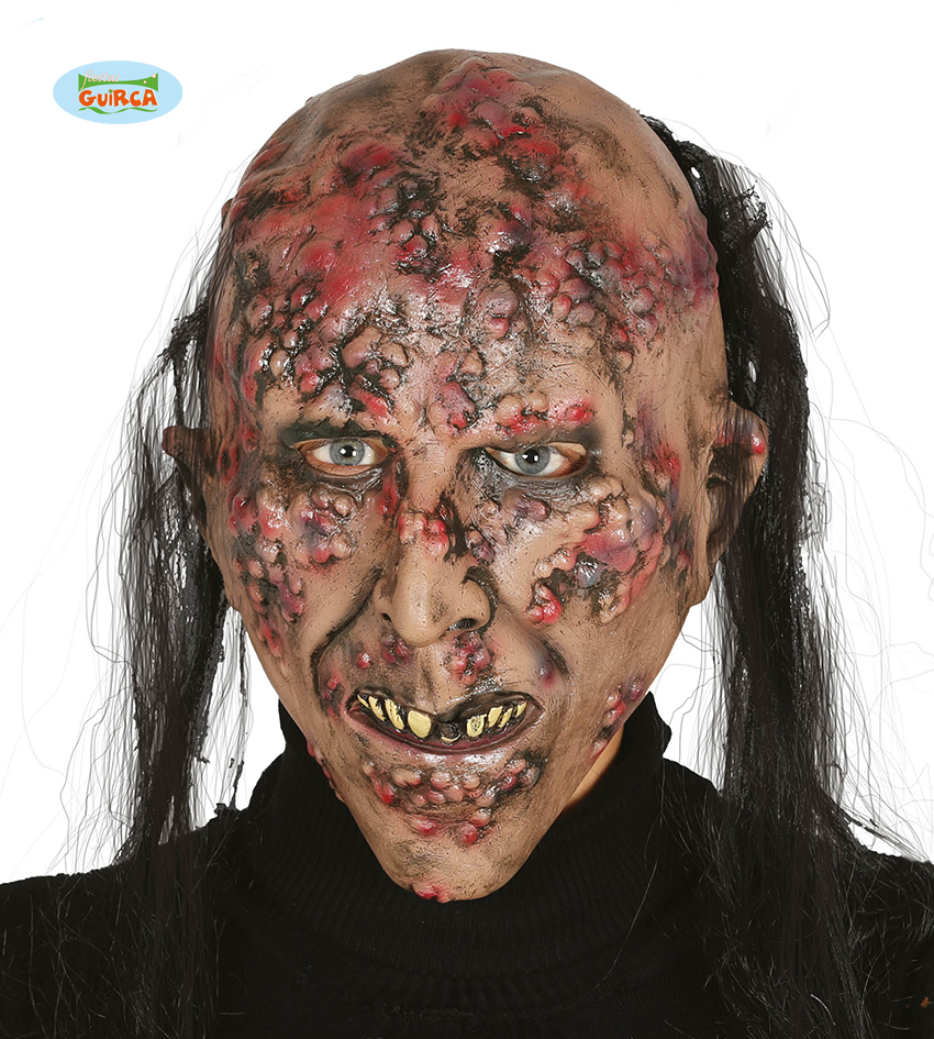 Maska na Halloween "Zainfekowane Zombi" z włosami / 2402