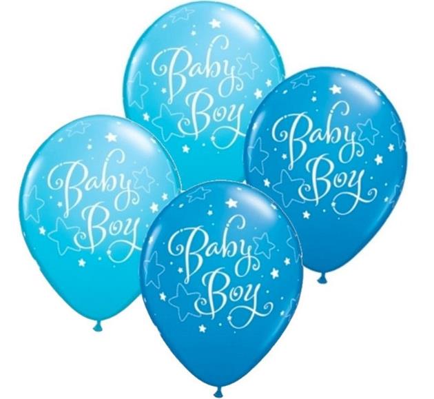 Balon QL 11" z nadr. "Baby Boy", metalik j.niebieski/6szt.