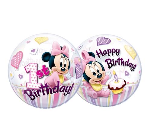 Balon foliowy 22" QL Bubble Poj. Minne Mouse 1 Urodziny ST ASORT