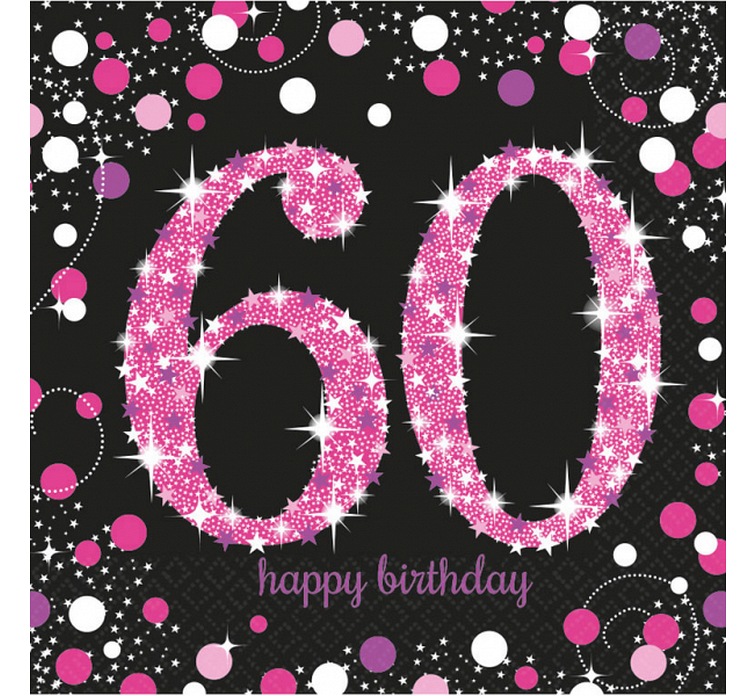 Serwetki papierowe "60 urodziny" Sparkling Celebration, różowe / 33x33cm