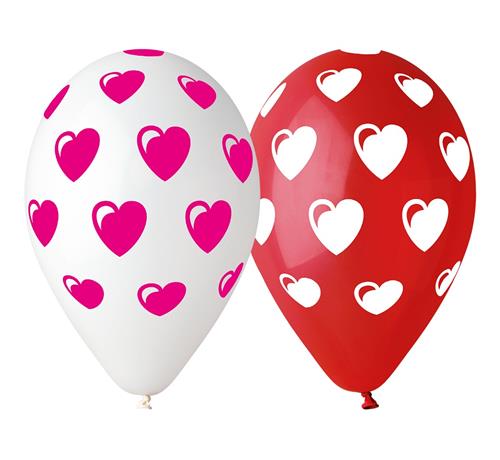Balony Premium "Serduszka", czerwone i białe, 12"
