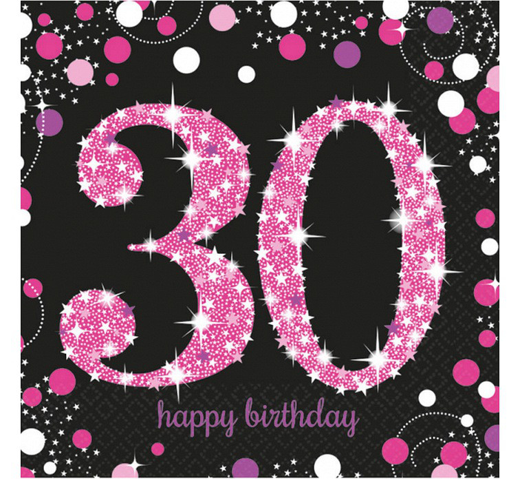 Serwetki papierowe "30 urodziny" Sparkling Celebration, różowe / 33x33 cm