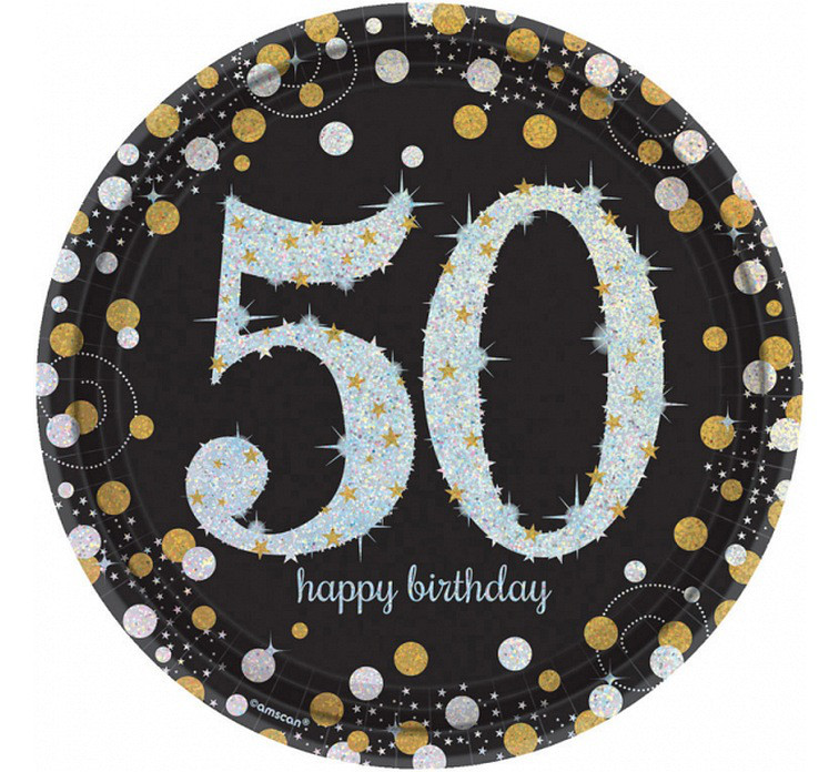 Talerzyki papierowe "50 urodziny" Sparkling Celebration" / 23 cm