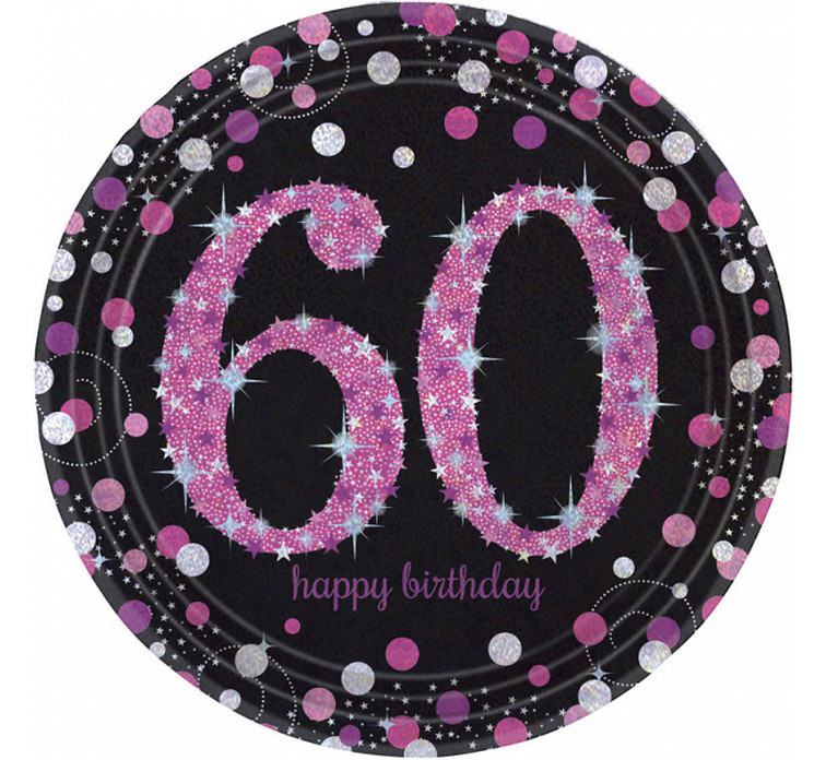 Talerzyki papierowe "60 urodziny" Sparkling Celebration",różowe / 23 cm
