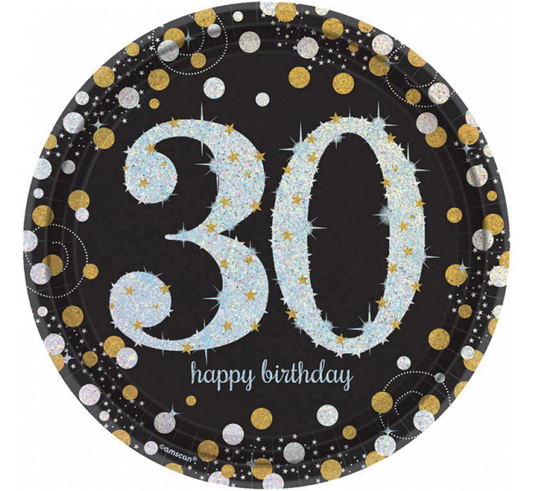 Talerzyki papierowe "30 urodziny" Sparkling Celebration" / 23 cm