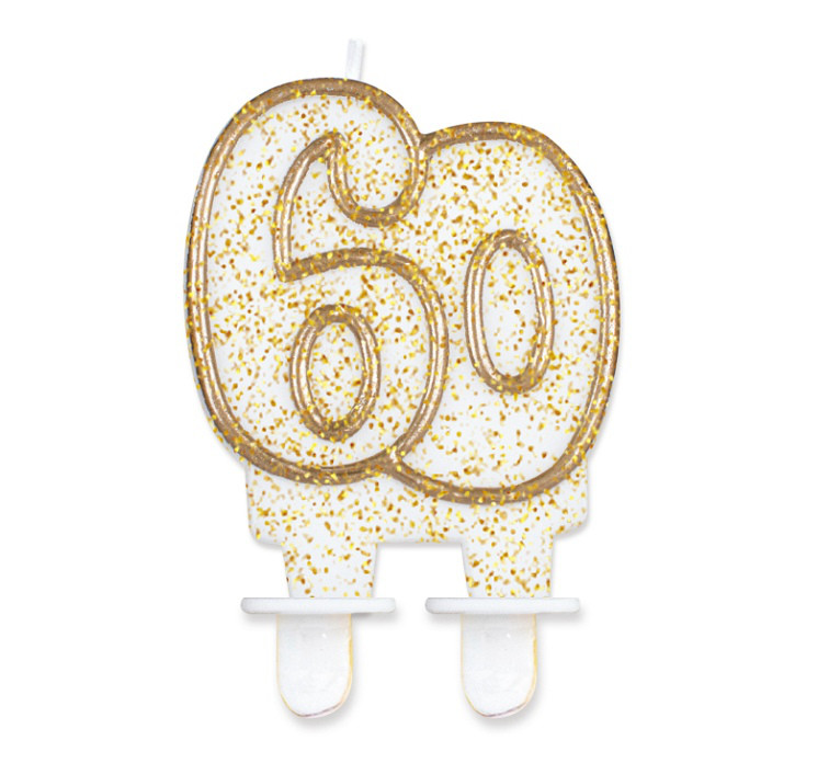 Świeczka cyferka "60", złoty kontur
