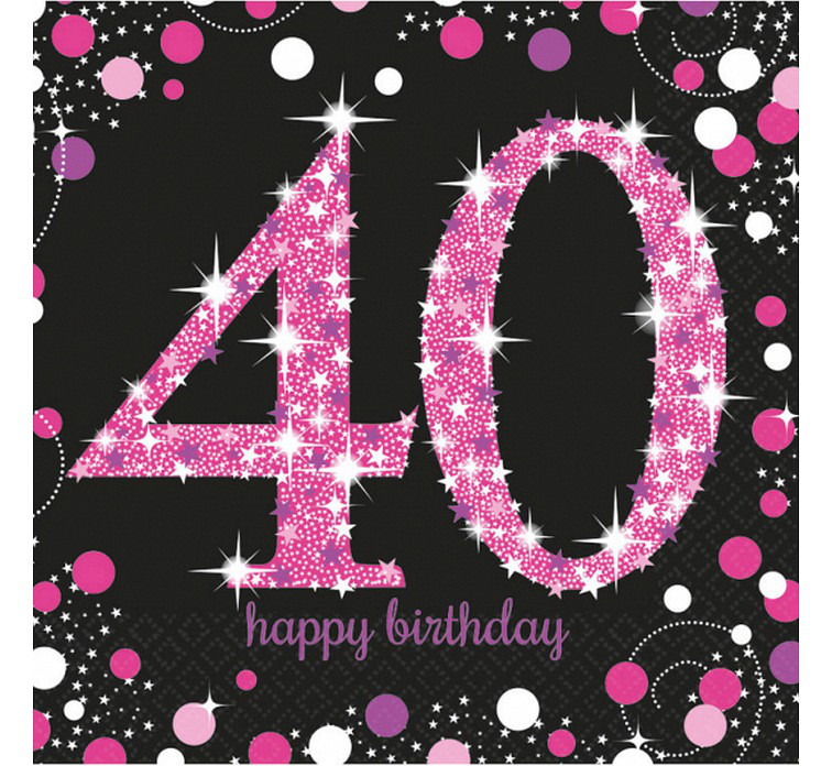 Serwetki papierowe "40 urodziny" Sparkling Celebration", różowe / 33x33 cm