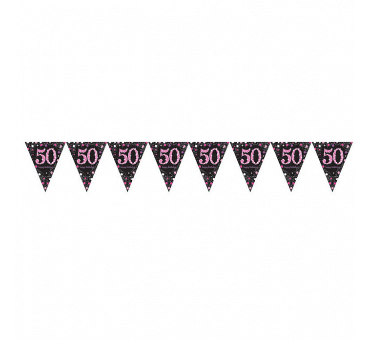 Girlanda flagi na "50 urodziny" Sparkling Celebration, różowa