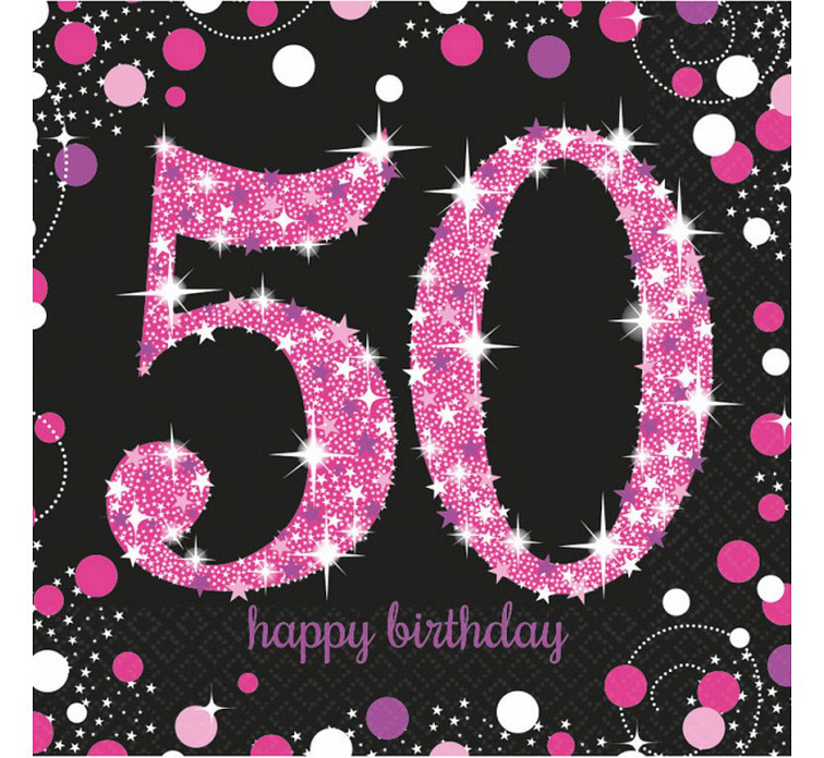 Serwetki papierowe "50 urodziny" Sparkling Celebration", różowe / 33x33 cm