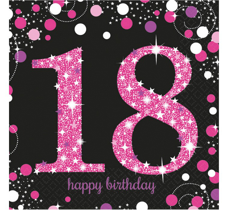 Serwetki papierowe "18 urodziny" Sparkling Celebration, różowe / 33x33 cm
