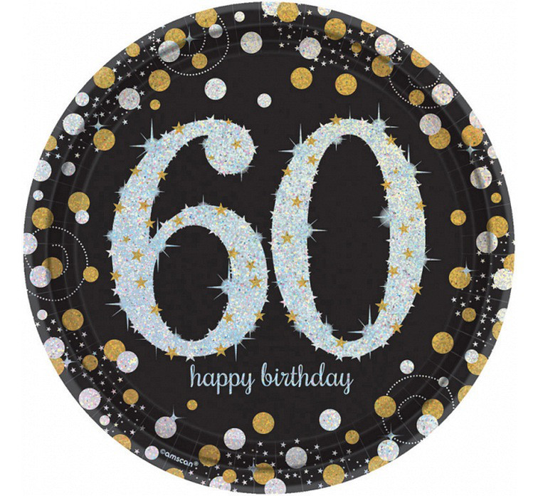 Talerzyki papierowe "60 urodziny" Sparkling Celebration" / 23 cm