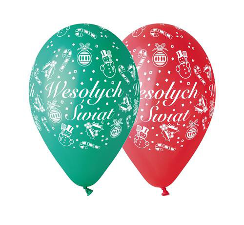 Balony Premium "Wesołych Świąt", czerwone i zielone