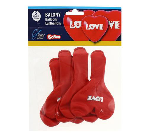 Balony lateksowe 12" Premium "Serca z napisem Love", czerwone