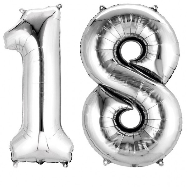 Zestaw balonów foliowych - srebrne cyfry "18" / 86 cm
