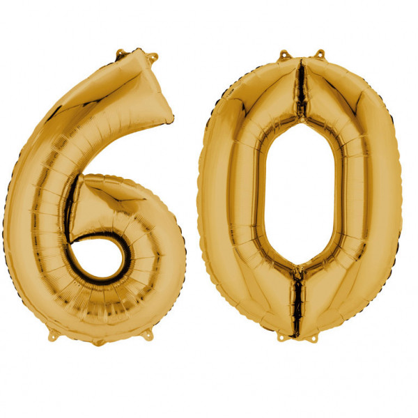 Zestaw balonów foliowych - złote cyfry "60" / 86 cm