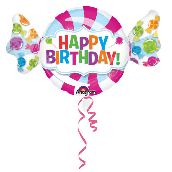 Balon foliowy Cukierek "Happy Birthday" / 101x60 cm