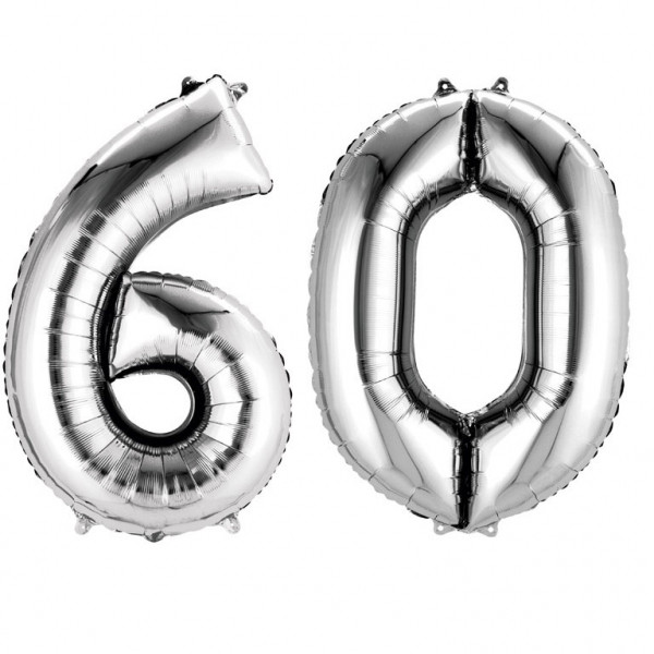Zestaw balonów foliowych - srebrne cyfry "60" / 86 cm