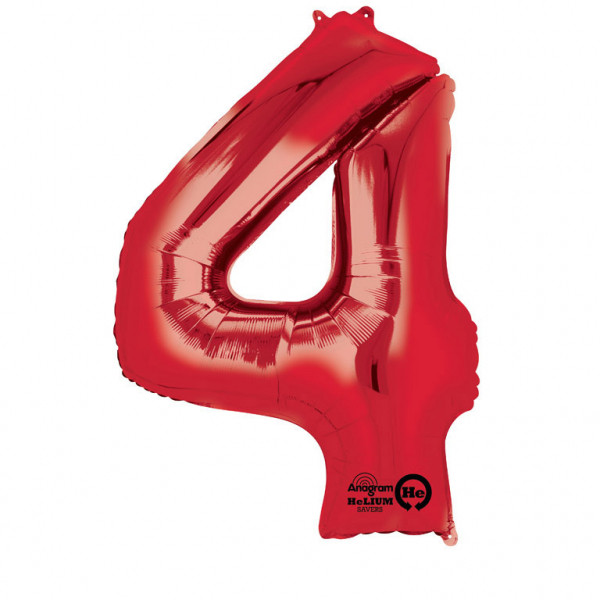 Balon foliowy - czerwona cyfra "4" / 91 cm