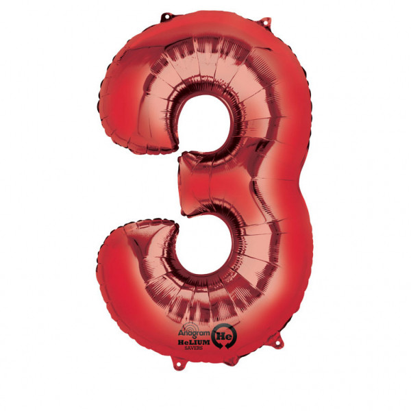 Balon foliowy - czerwona cyfra "3" / 86 cm