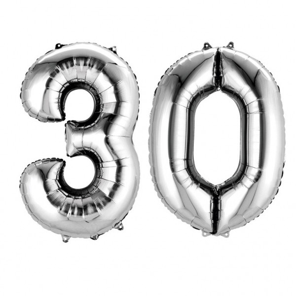 Zestaw balonów foliowych - srebrne cyfry "30" / 86 cm