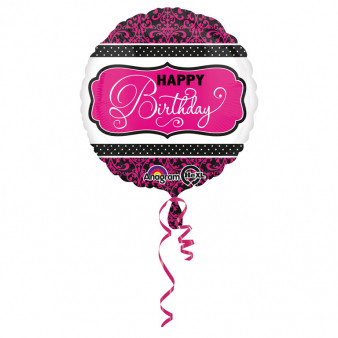 Balon foliowy okrągły "Happy Birthday" czarno-różowy, 43 cm