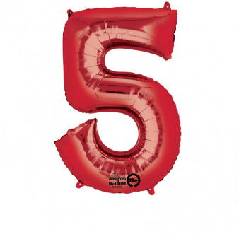 Balon foliowy - czerwona cyfra "5" / 83 cm