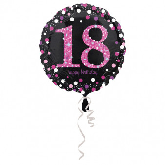 Balon foliowy okrągły na "18 urodziny", różowy / 43 cm