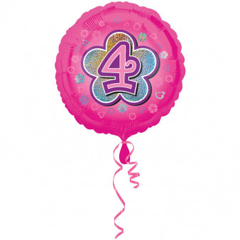 Balon foliowy na "4 urodziny - Kwiat" /  45 cm
