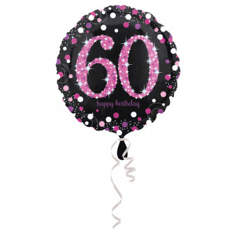 Balon foliowy okrągły na "60 urodziny", różowy / 43 cm