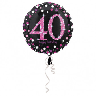 Balon foliowy okrągły na "40 urodziny", różowy / 43 cm