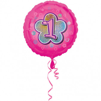 Balon foliowy na"1 urodziny - Kwiat" / 45 cm