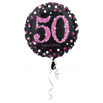 Balon foliowy okrągły na "50 urodziny", rózowy / 43 cm