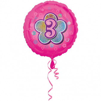 Balon foliowy na "3 urodziny - Kwiat" / 45 cm