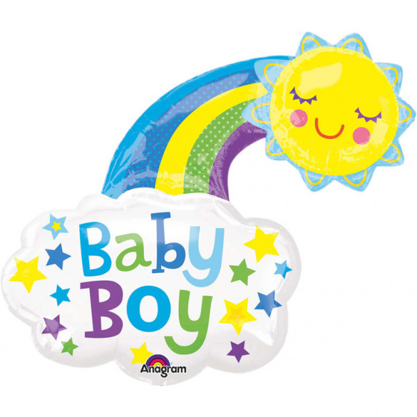 Balon na Narodziny dziecka foliowy Tęcza "Baby Boy" / 76x76 cm