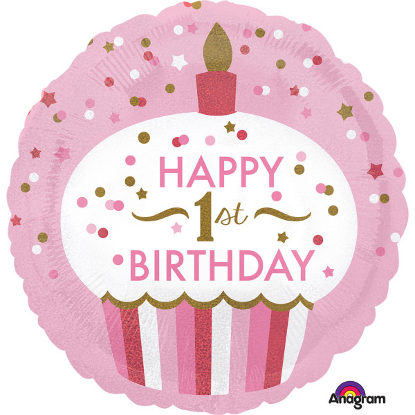Balon foliowy na Roczek różowa Muffinka "Happy 1st birthday" / 3452901