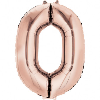 Balon foliowy - różowe złoto cyfra "0" / 88 cm