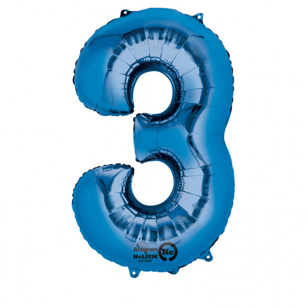 Balon foliowy - niebieska cyfra "3" / 86 cm
